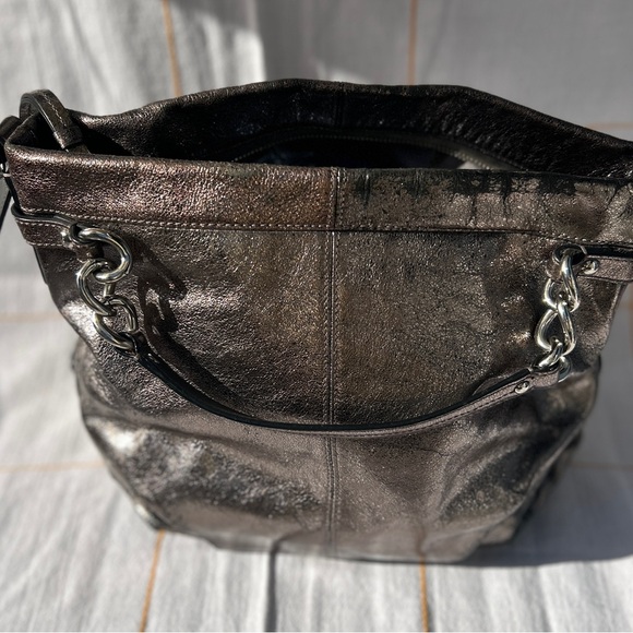 Coach Brooke Hobo Metallic Pewter Leather Tote - Picture 2 of 6